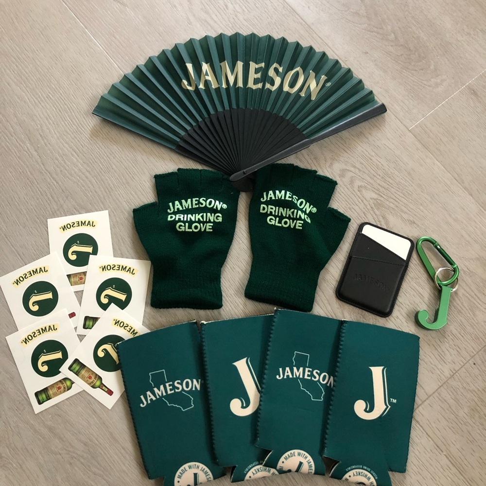 Jameson Whiskey Party Bundle – Fan, Gloves, Stickers, Koozies, Wallet & Keychain